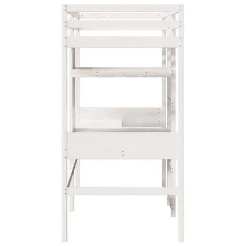Højseng uden madras 75x190 cm massivt fyrretræ hvid