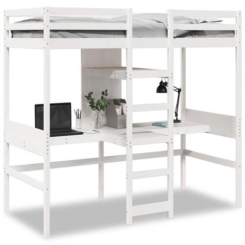 Højseng uden madras 80x200 cm massivt fyrretræ hvid