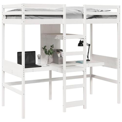 Højseng uden madras 80x200 cm massivt fyrretræ hvid