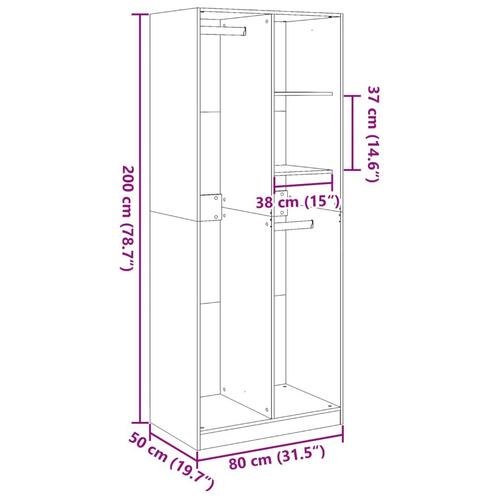 Klædeskab 80x50x200 cm konstrueret træ sonoma-eg