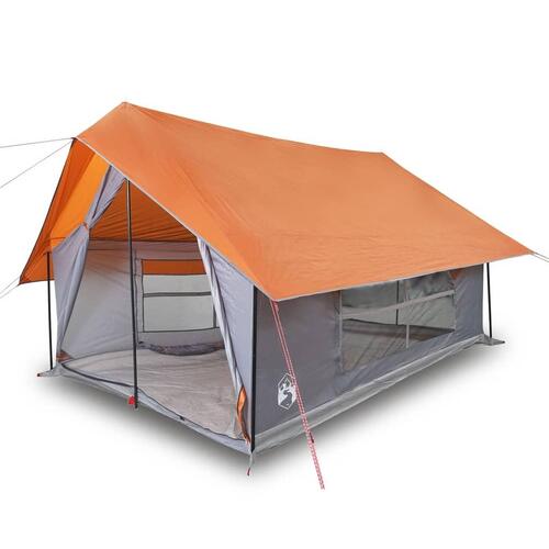 5-personers campingtelt vandafvisende grå og orange