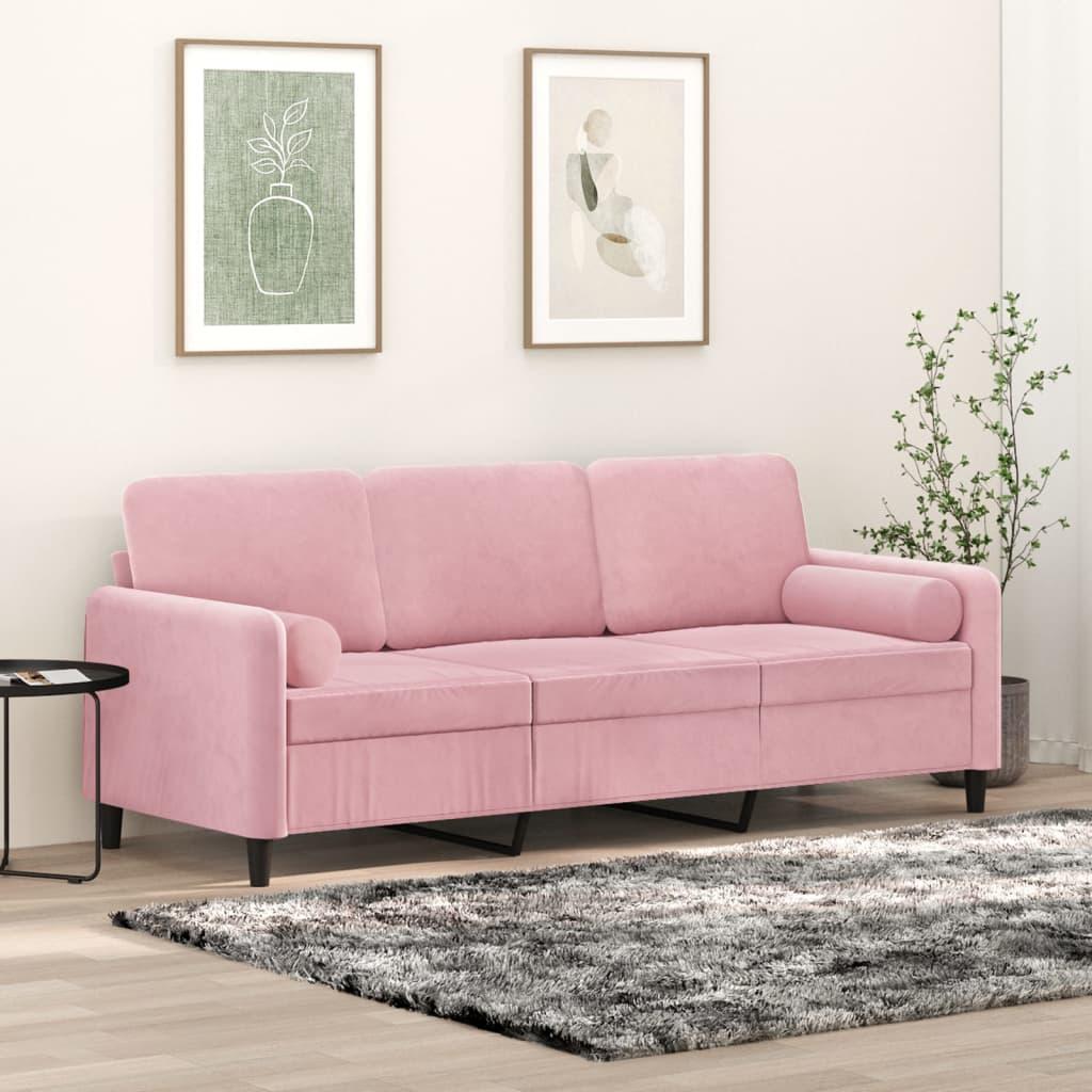 2-Personers Sofa Med Pyntepuder Velour - 180 cm / Lyserød