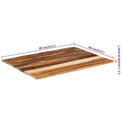 Bordplade 60x80 cm 15-16 mm rektangulær massivt genbrugstræ
