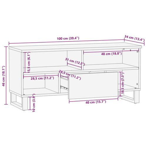 Tv-bord 100x34x46 cm massivt ru mangotræ