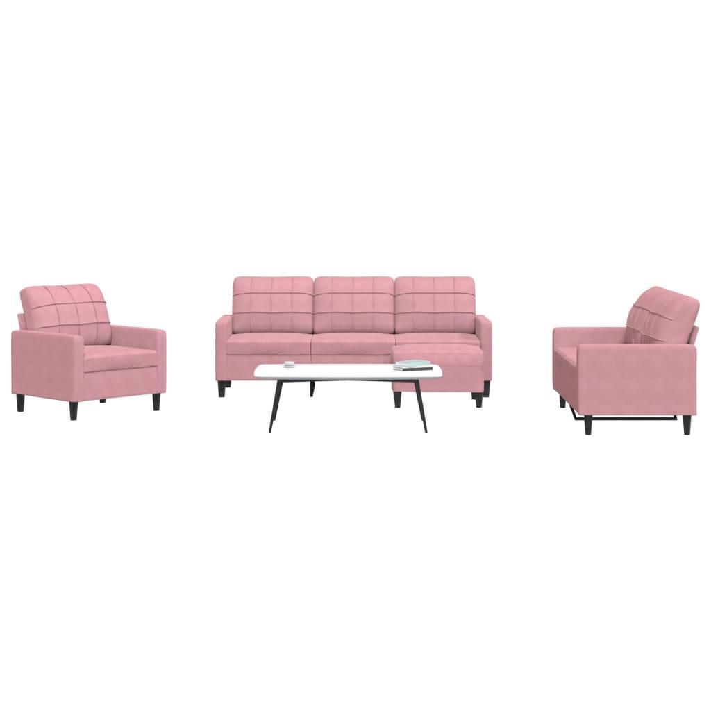 Sofasæt 4 dele med hynder velour lyserød