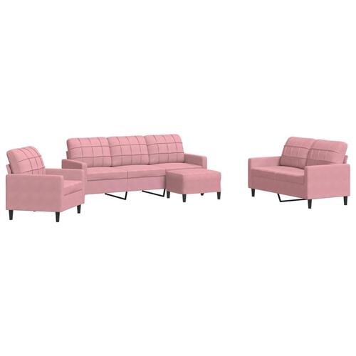 Sofasæt 4 dele med hynder velour lyserød