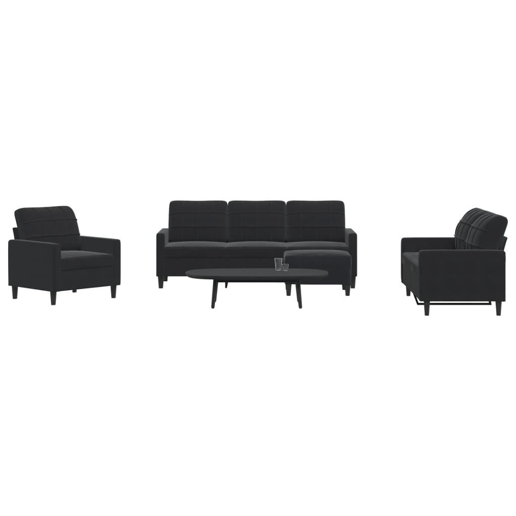 Sofasæt 4 dele med hynder velour sort