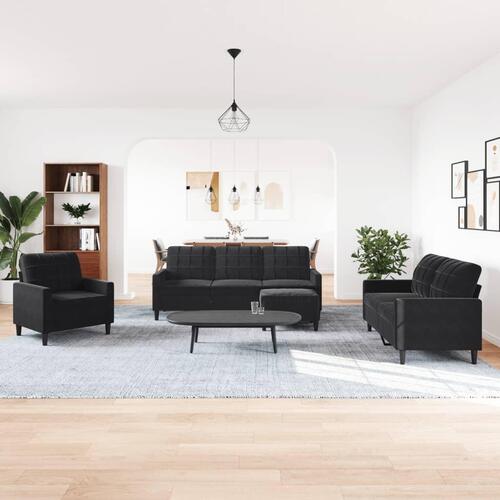 Sofasæt 4 dele med hynder velour sort