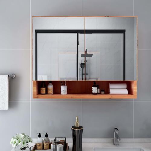 Badeværelsesskab med spejl + LED 80x15x60 cm MDF egetræsfarvet