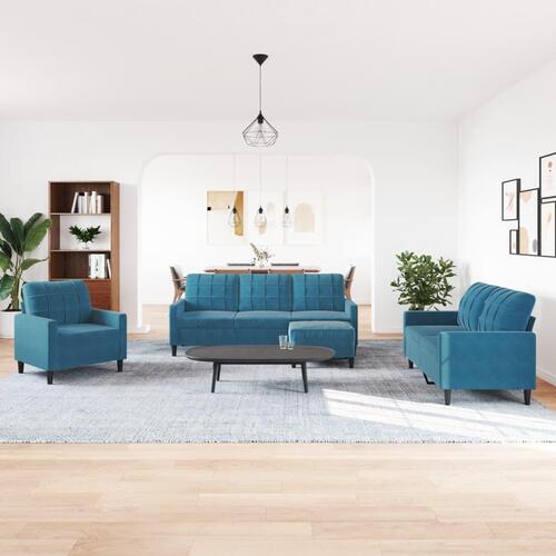 Sofasæt 4 dele med hynder velour blå