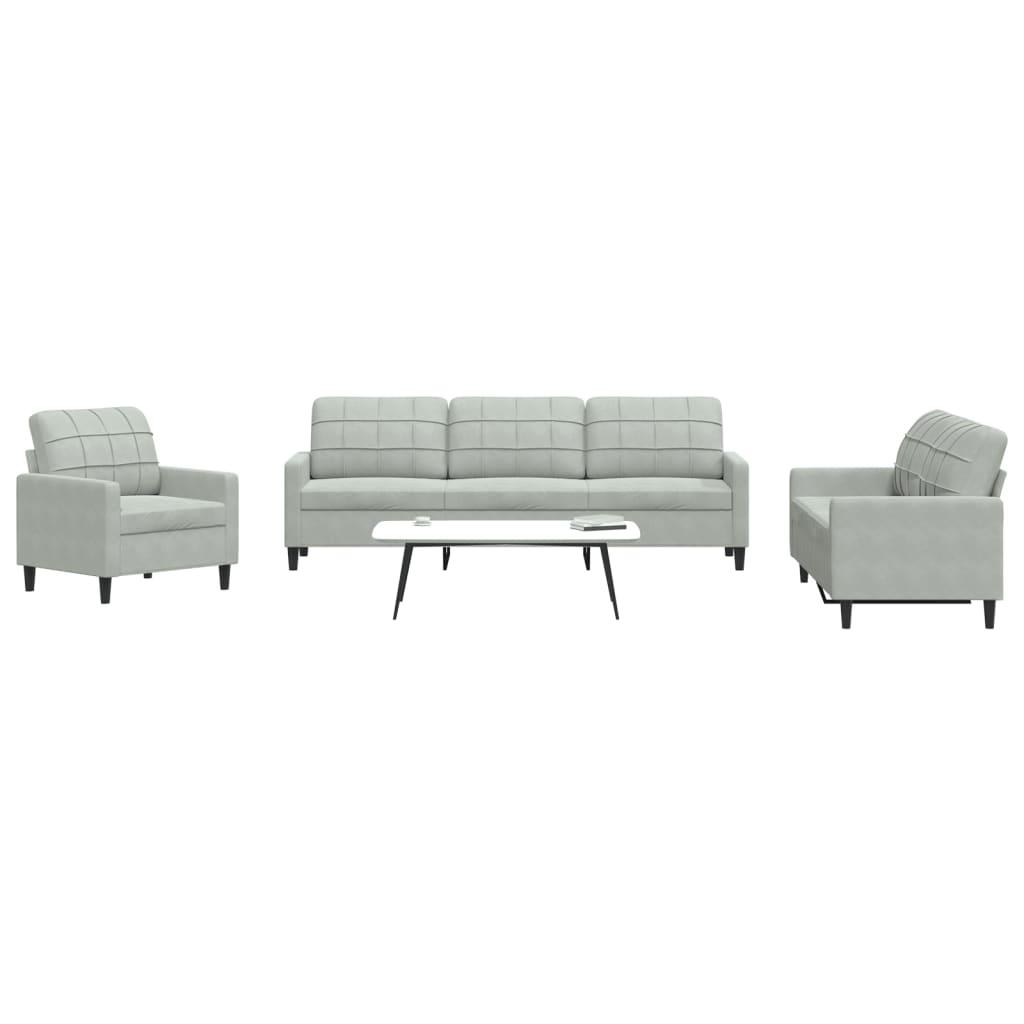 Sofasæt 4 dele med hynder velour lysegrå