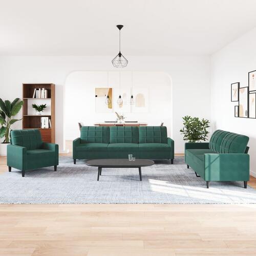Sofasæt 4 dele med hynder velour mørkegrøn