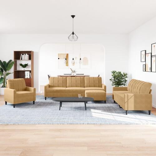 Sofasæt 4 dele med hynder velour brun