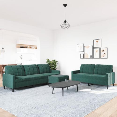 3 personers sofa med hynder velour mørkegrøn