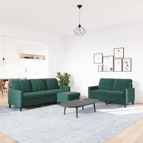 3 personers sofa med hynder velour mørkegrøn