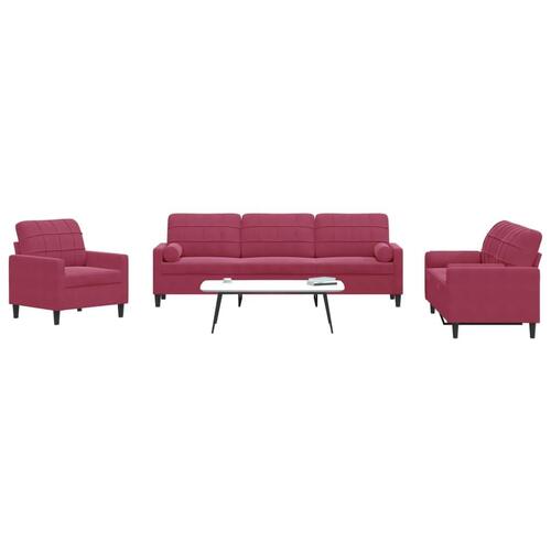 2 personers sofa med hynder og bolsterpuder velour vinrød