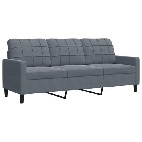 3 personers sofa med hynder og bolsterpuder velour mørkegrå