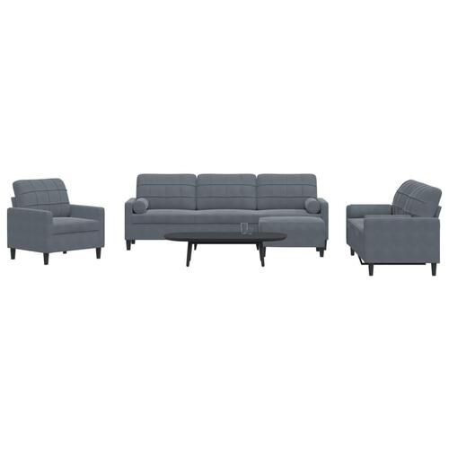 Sofasæt 4 dele med hynder og bolsterpuder velour mørkegrå