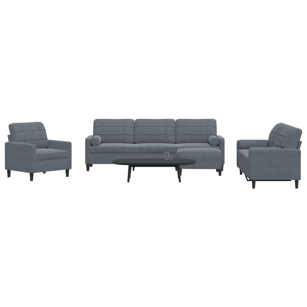 Sofasæt 4 dele med hynder og bolsterpuder velour mørkegrå