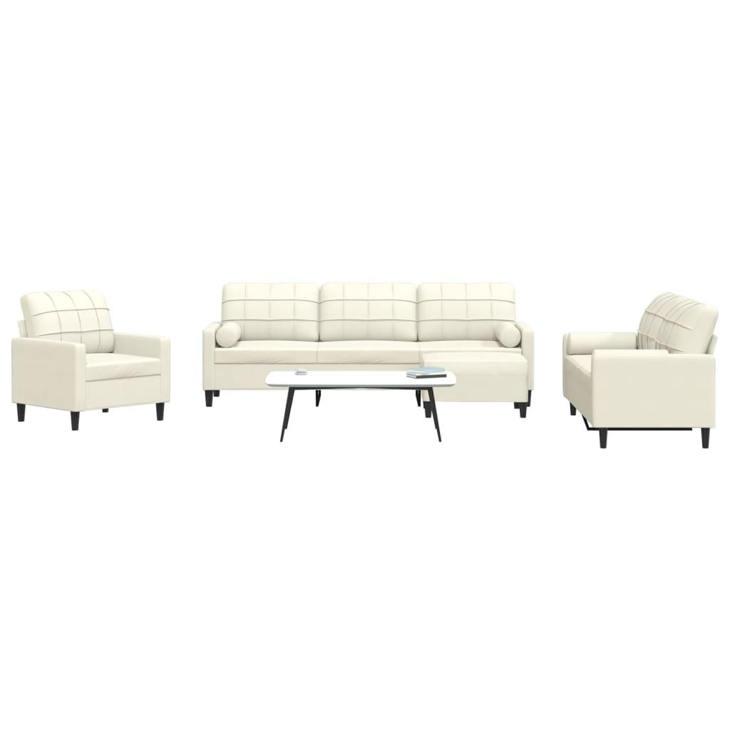 Sofasæt 4 dele med hynder og bolsterpuder velour cremefarvet
