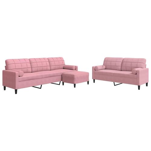 3 personers sofa med hynder og bolsterpuder velour lyserød