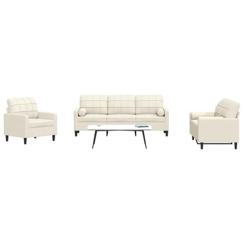 3 personers sofa med hynder og bolsterpuder velour cremefarvet