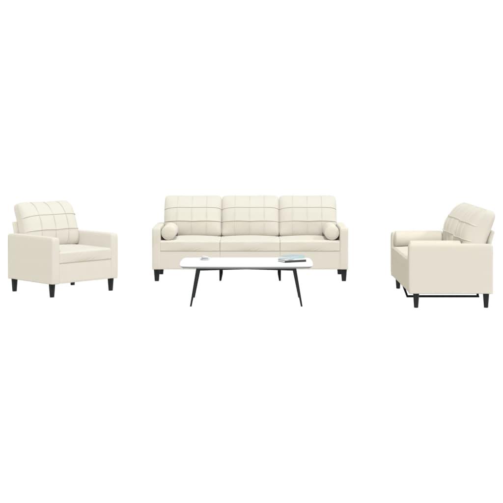 3 personers sofa med hynder og bolsterpuder velour cremefarvet