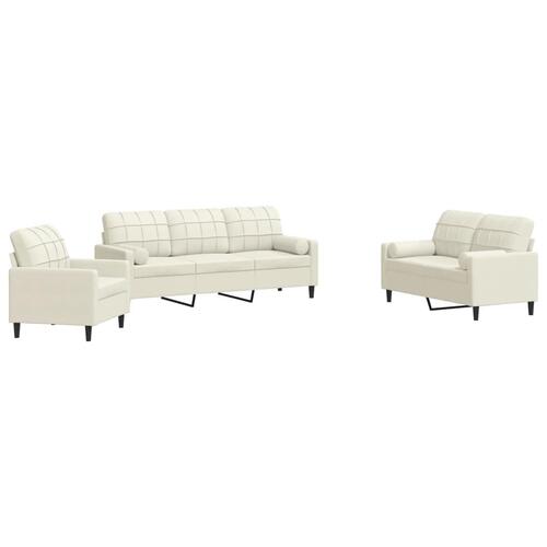 3 personers sofa med hynder og bolsterpuder velour cremefarvet