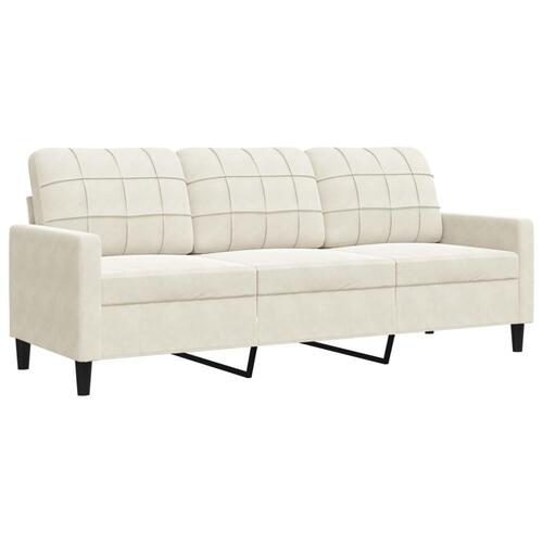 3 personers sofa med hynder og bolsterpuder velour cremefarvet