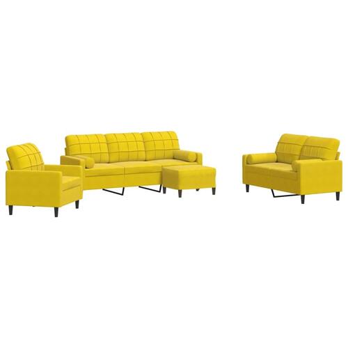 Sofasæt 4 dele med hynder og bolsterpuder velour gul