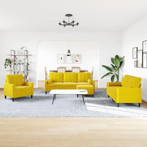 Sofasæt 4 dele med hynder og bolsterpuder velour gul