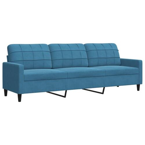 3 personers sofa med hynder og bolsterpuder velour blå