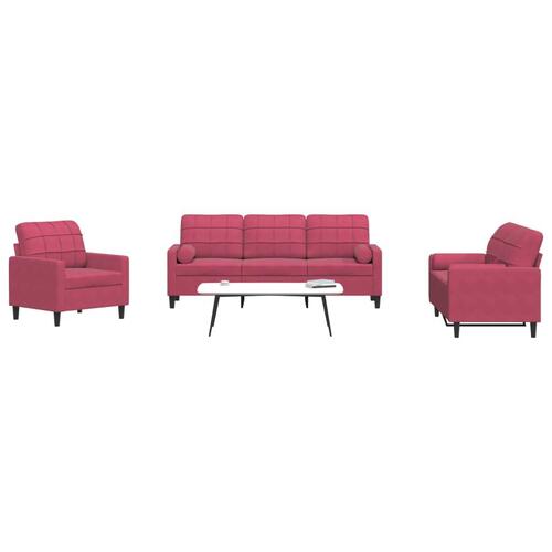 Sofasæt 4 dele med hynder og bolsterpuder velour vinrød