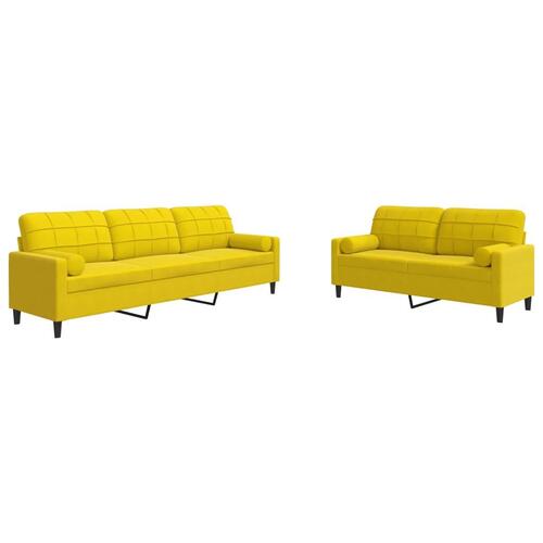 2 personers sofa med hynder og bolsterpuder velour gul
