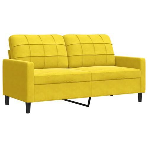 2 personers sofa med hynder og bolsterpuder velour gul