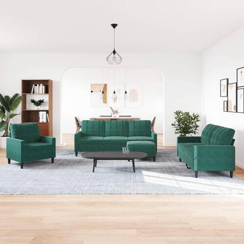 Sofasæt 4 dele med hynder velour mørkegrøn