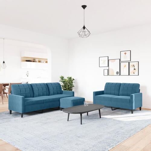 3 personers sofa med hynder velour blå