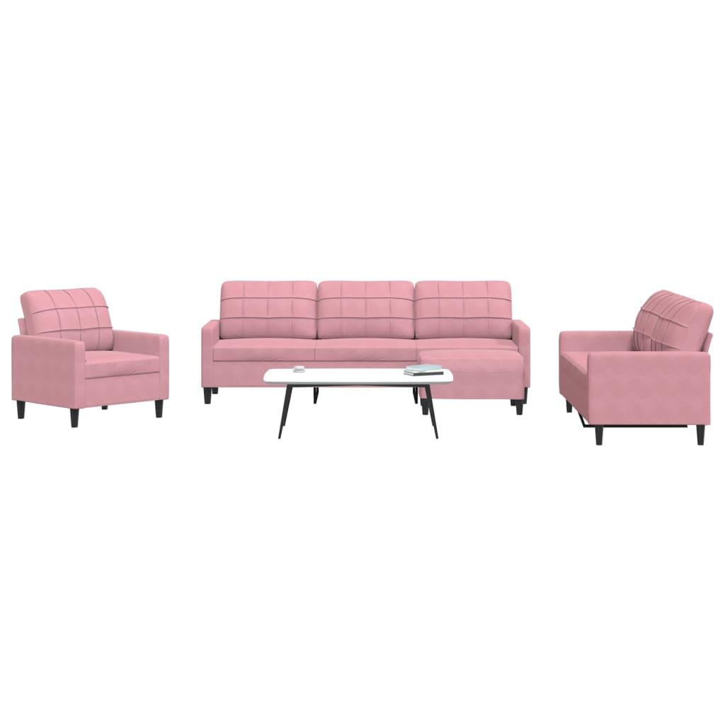 Sofasæt 4 dele med hynder velour lyserød