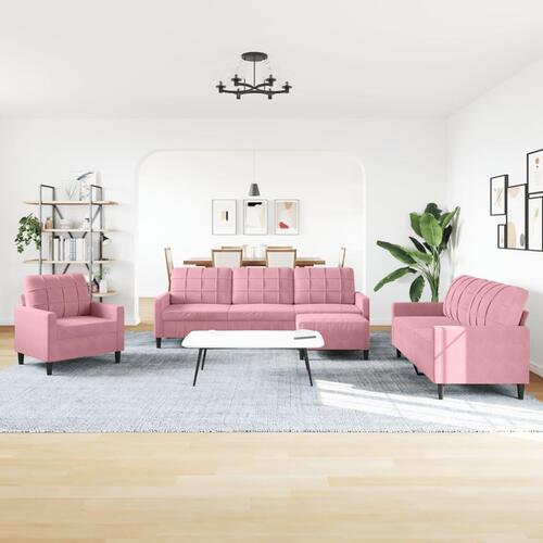 Sofasæt 4 dele med hynder velour lyserød