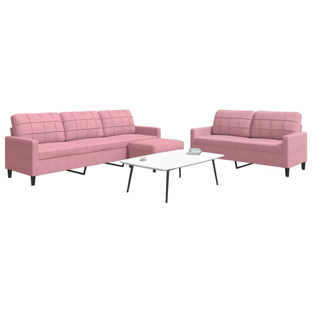 3 personers sofa med hynder velour lyserød