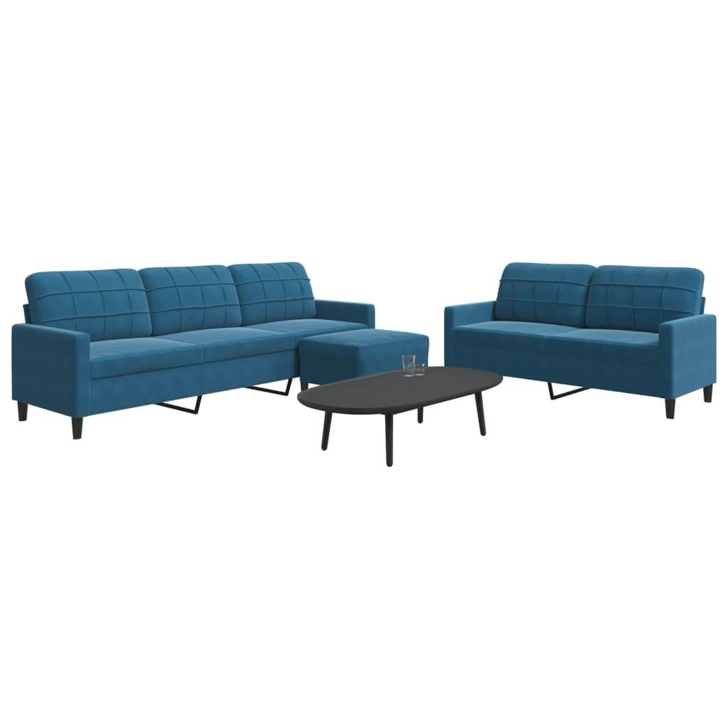 3 personers sofa med hynder velour blå billede