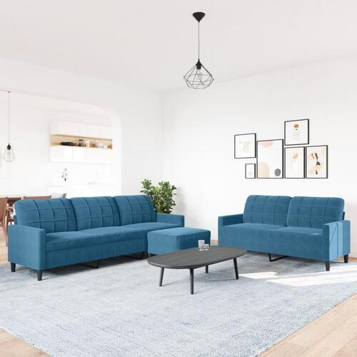 3 personers sofa med hynder velour blå