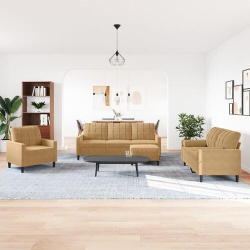 Sofasæt 4 dele med hynder velour brun
