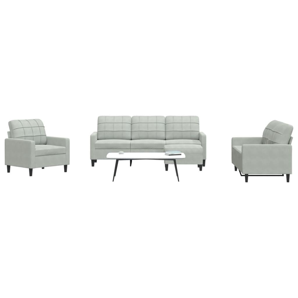Sofasæt 4 dele med hynder velour lysegrå