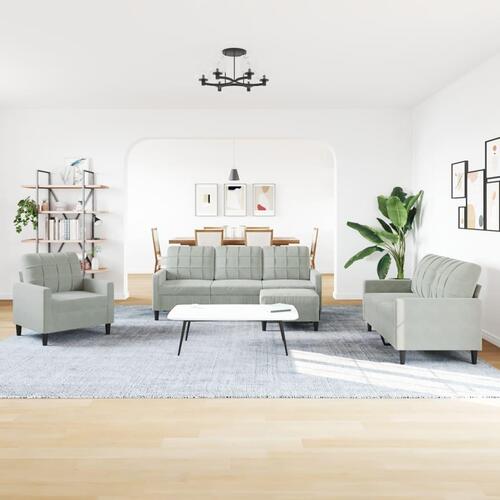 Sofasæt 4 dele med hynder velour lysegrå