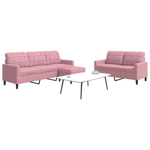 3 personers sofa med hynder velour lyserød
