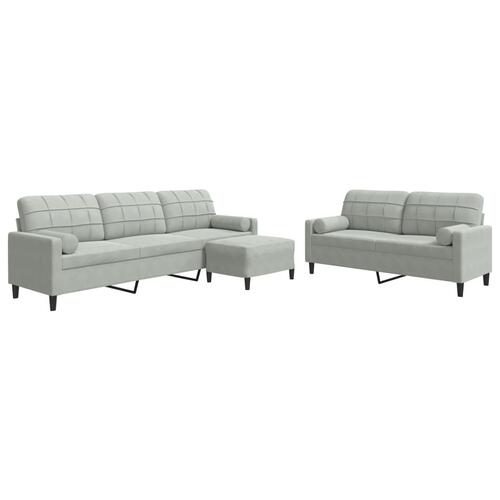 3 personers sofa med hynder og bolsterpuder velour lysegrå