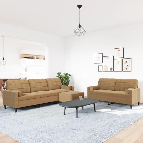 3 personers sofa med hynder og bolsterpuder velour brun