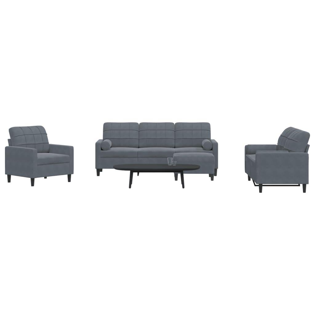 Sofasæt 4 dele med hynder og bolsterpuder velour mørkegrå