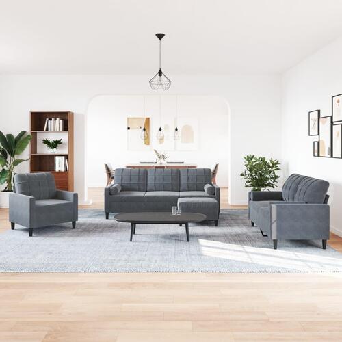 Sofasæt 4 dele med hynder og bolsterpuder velour mørkegrå